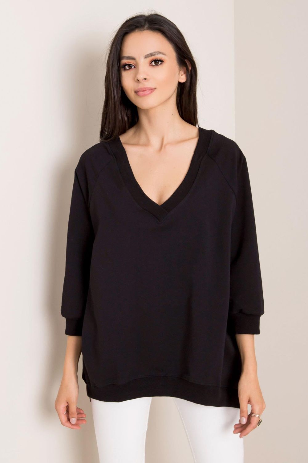 Rue Paris Black Loose Fit Long Sleeve Sweatshirt