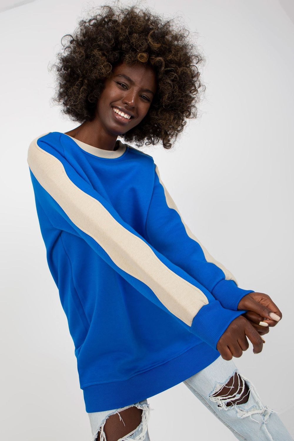Rue Paris Dark Blue Striped Long Sleeve Sweatshirt
