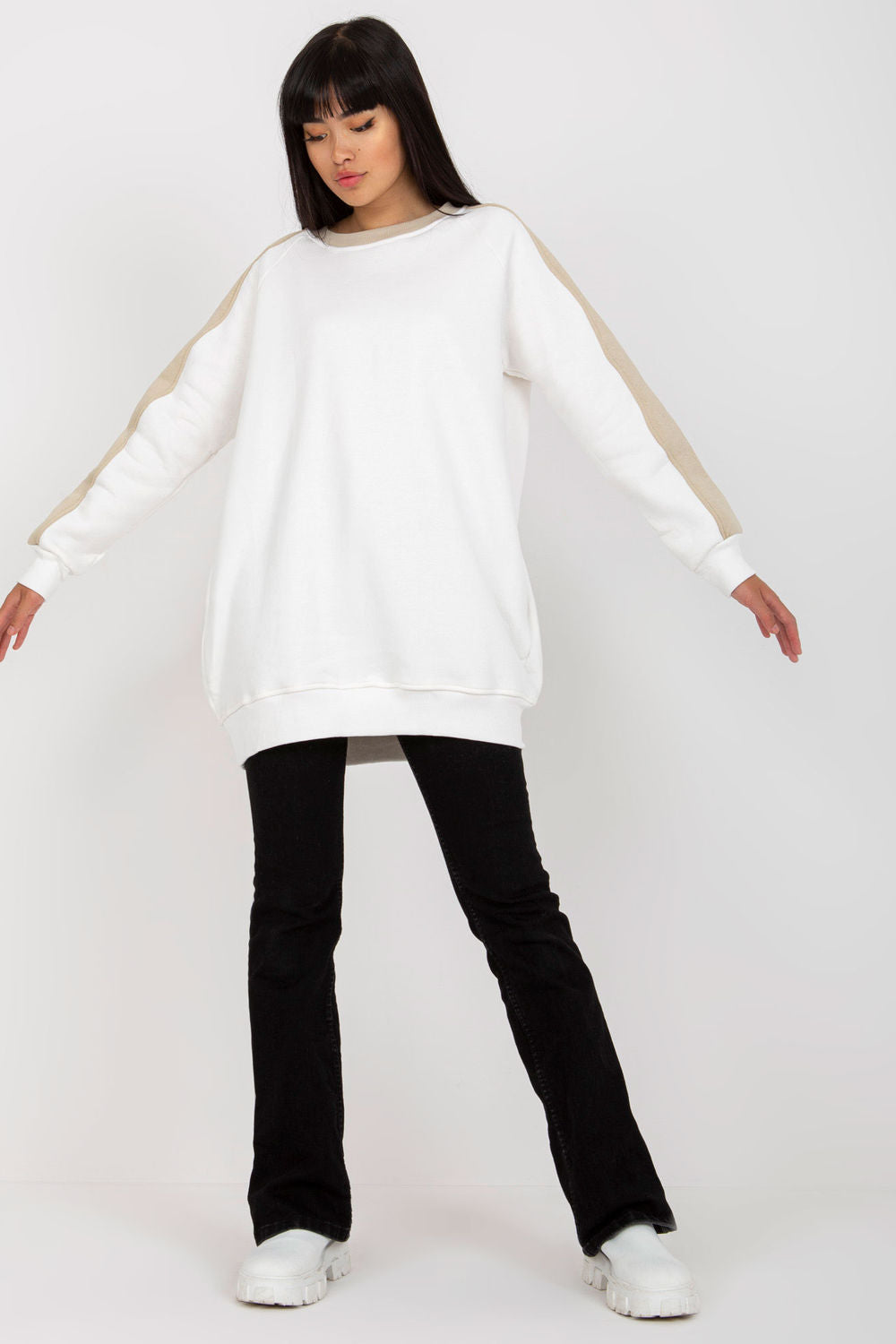 Rue Paris Beige Striped Long Sleeve Sweatshirt