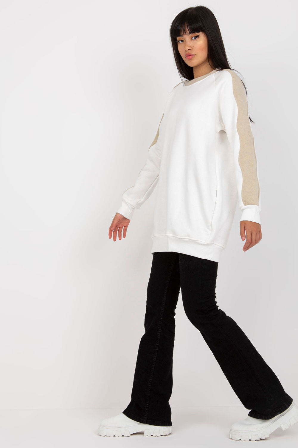 Rue Paris Beige Striped Long Sleeve Sweatshirt - view 2