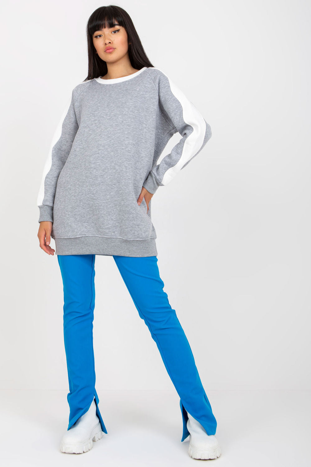 Rue Paris Grey Striped Long Sleeve Sweatshirt