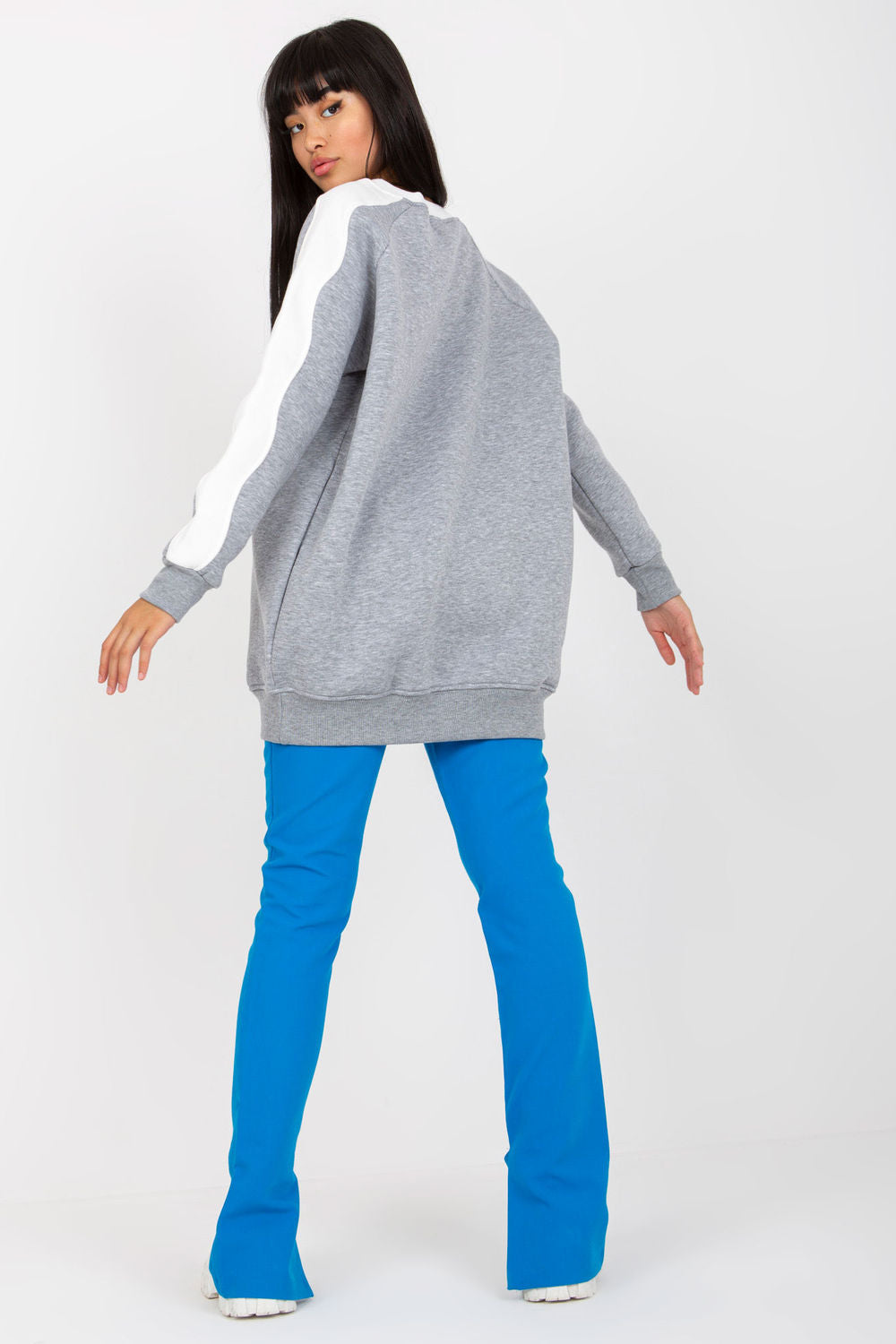 Rue Paris Grey Striped Long Sleeve Sweatshirt - view 3