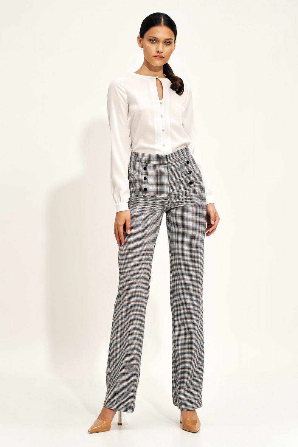 Nife Ecru High Waisted Long Sleeve Top - view 4