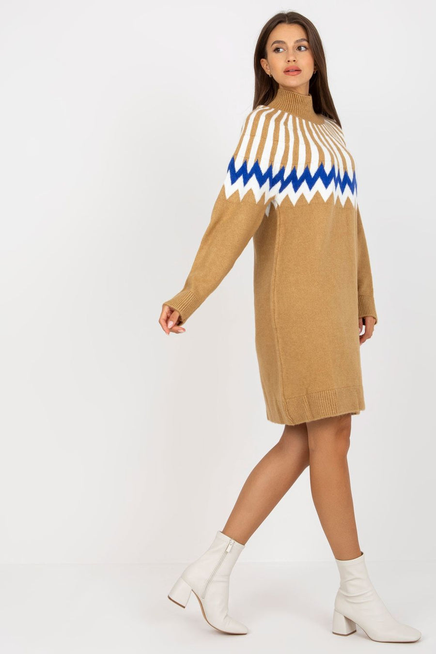 Rue Paris Camel Knitted Long Sleeve Dress