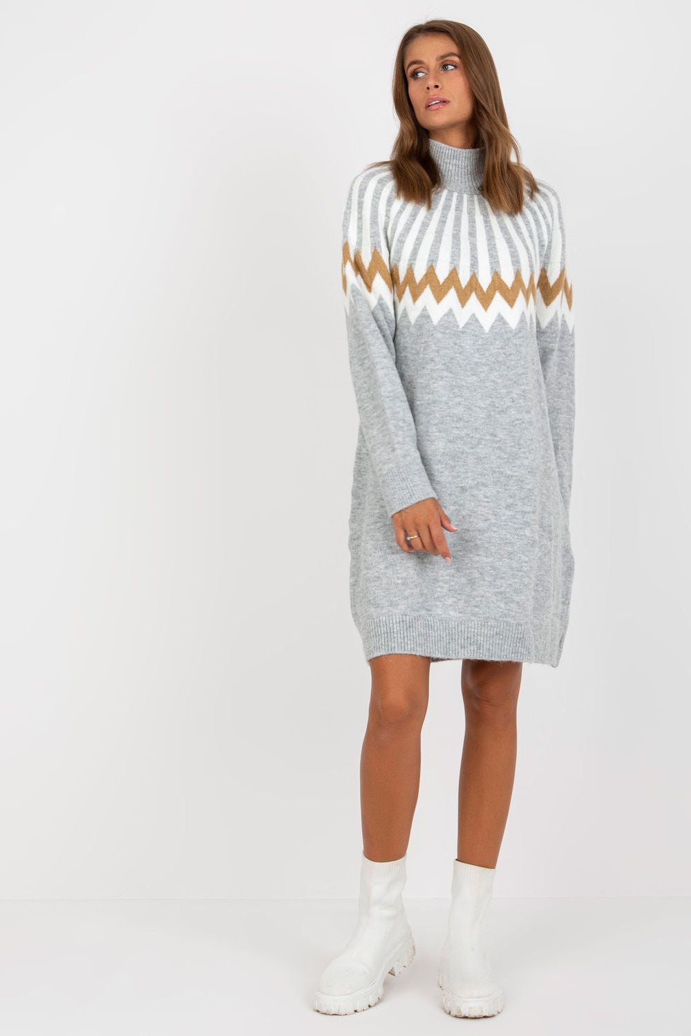 Rue Paris Grey Knitted Long Sleeve Dress