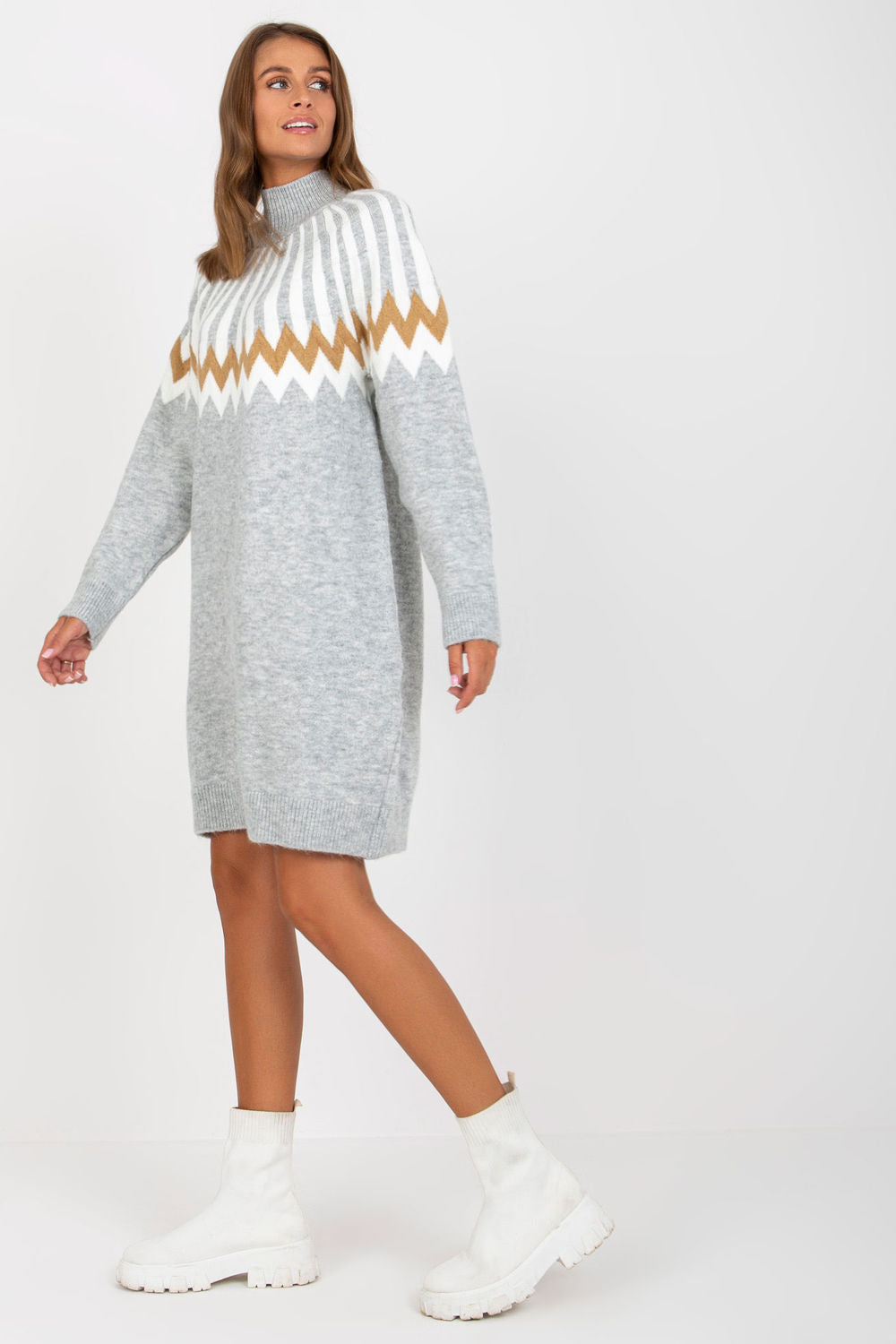 Rue Paris Grey Knitted Long Sleeve Dress - view 2