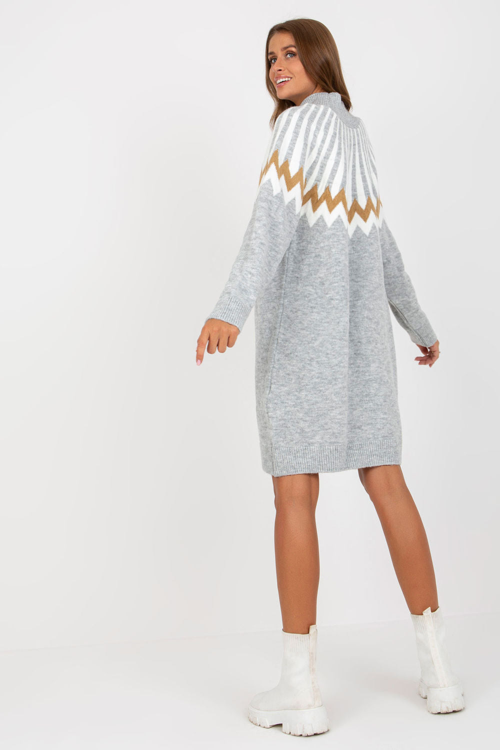 Rue Paris Grey Knitted Long Sleeve Dress - view 3