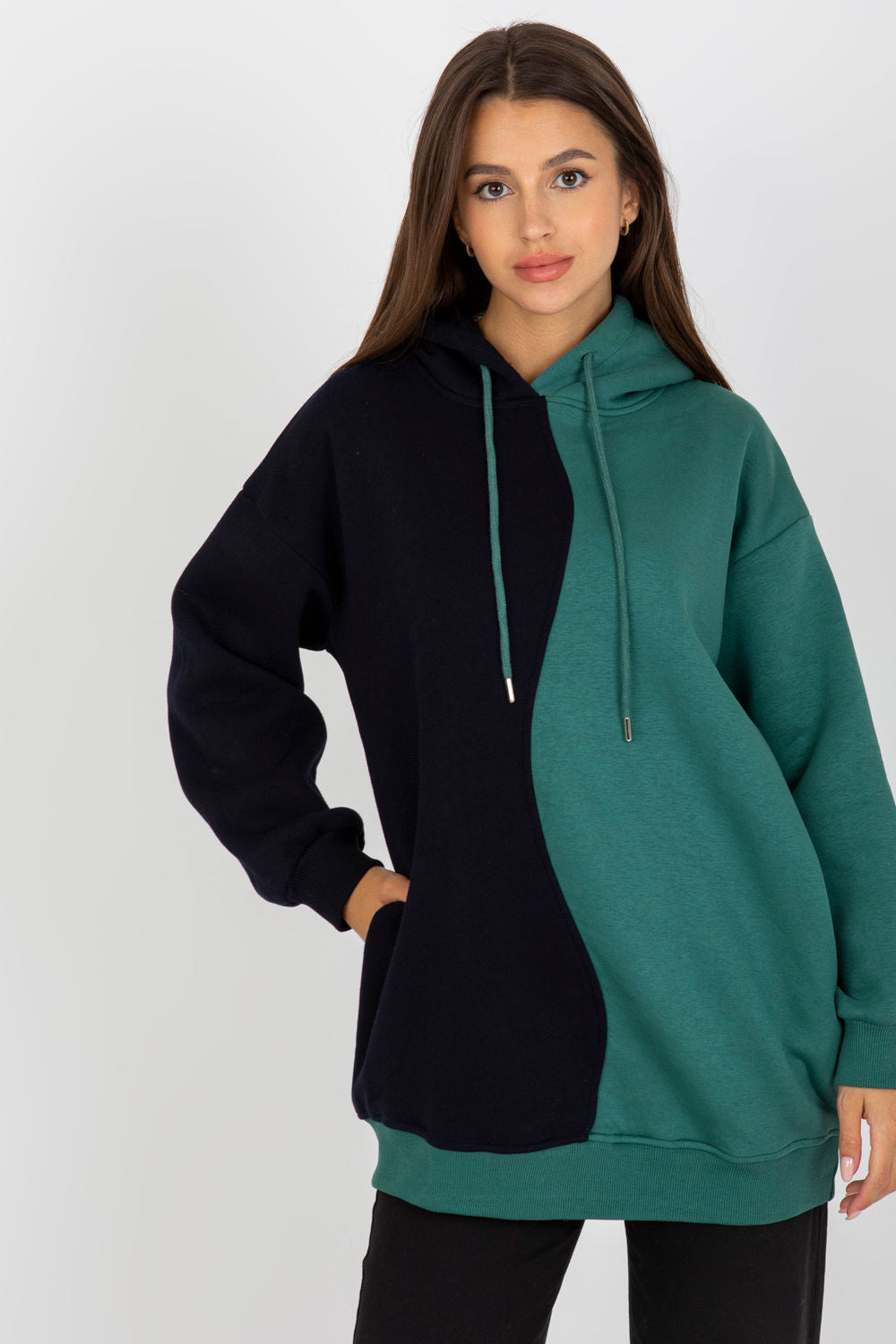 Rue Paris Green Cotton Hooded Long Sleeve Sweatshirt