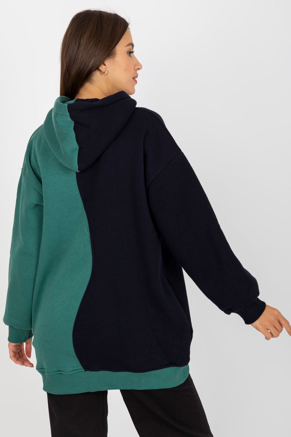 Rue Paris Green Cotton Hooded Long Sleeve Sweatshirt - view 3