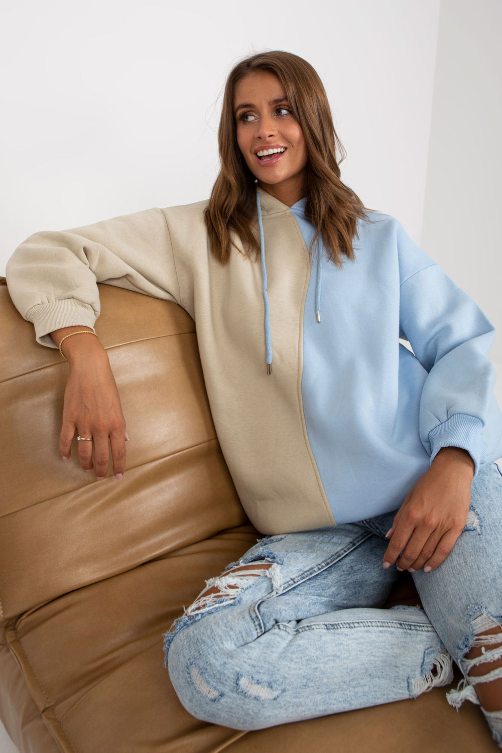 Rue Paris Light Blue Cotton Hooded Long Sleeve Sweatshirt - view 2