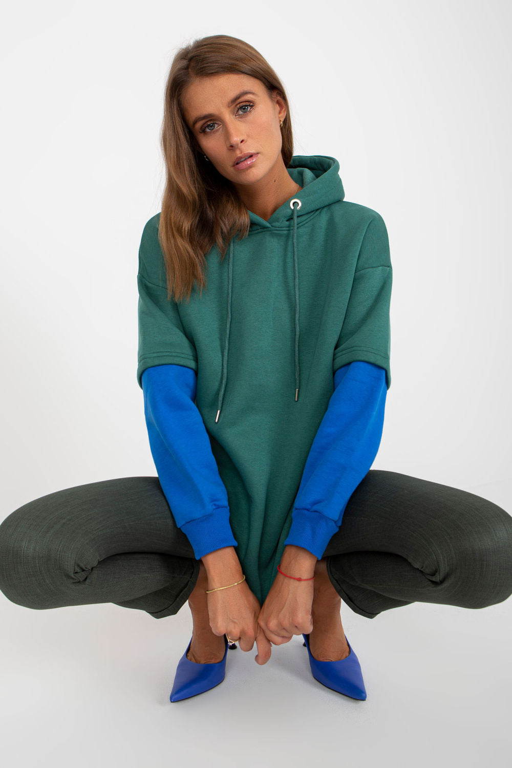 Rue Paris Dark Green Hooded Long Sleeve Sweatshirt