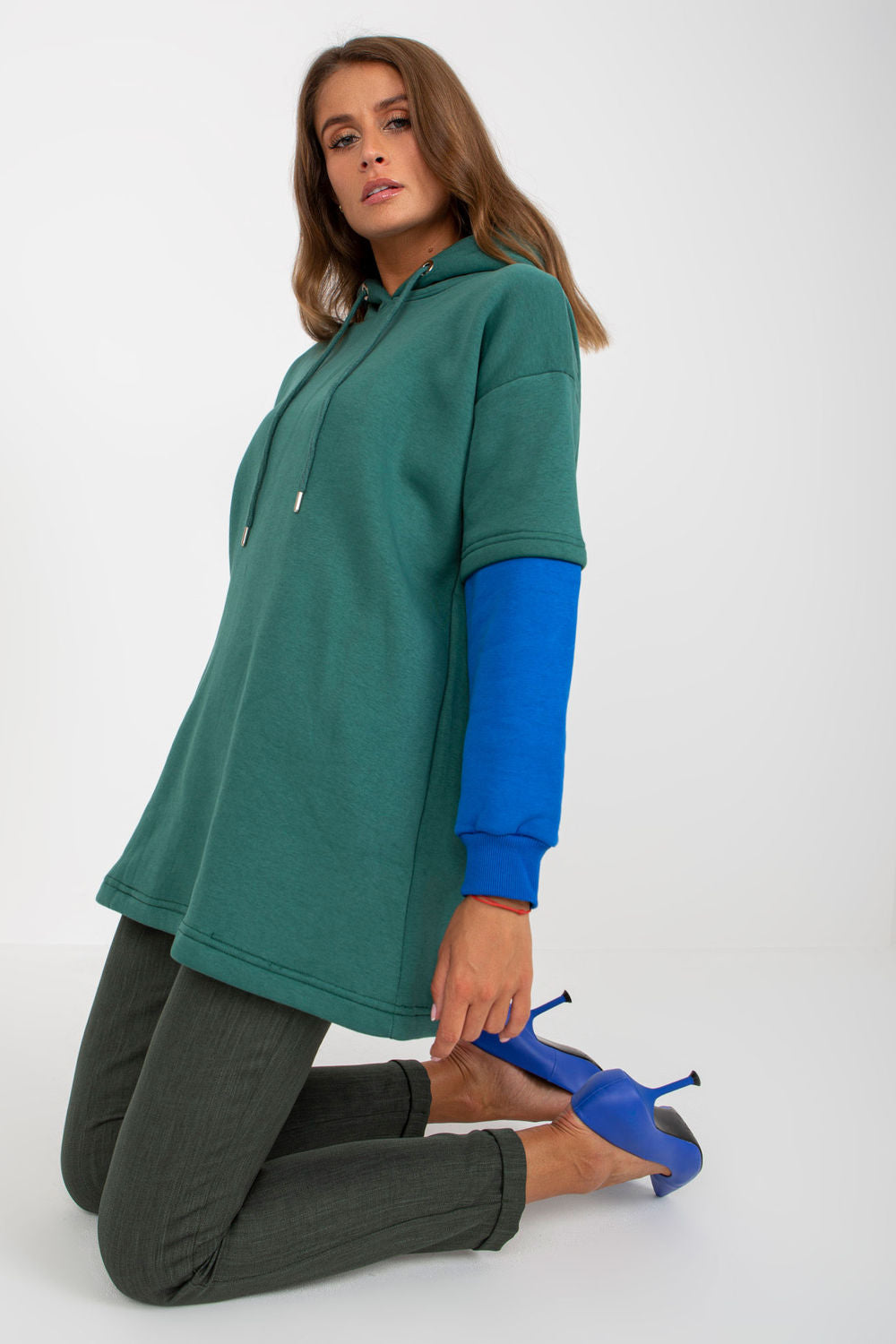 Rue Paris Dark Green Hooded Long Sleeve Sweatshirt - view 2