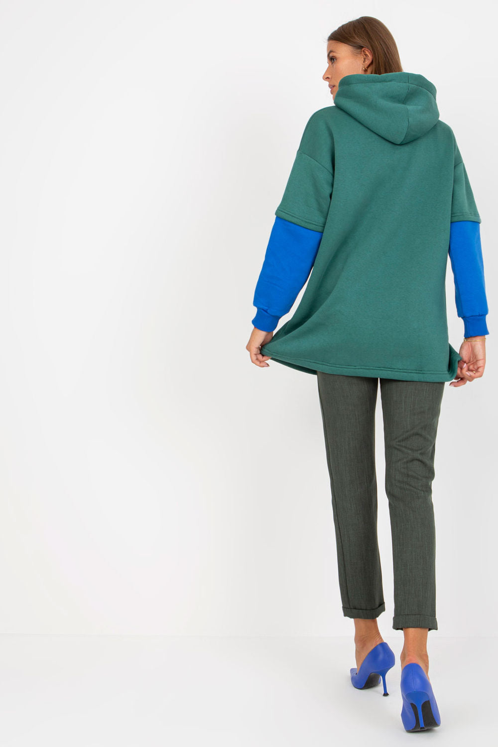 Rue Paris Dark Green Hooded Long Sleeve Sweatshirt - view 3