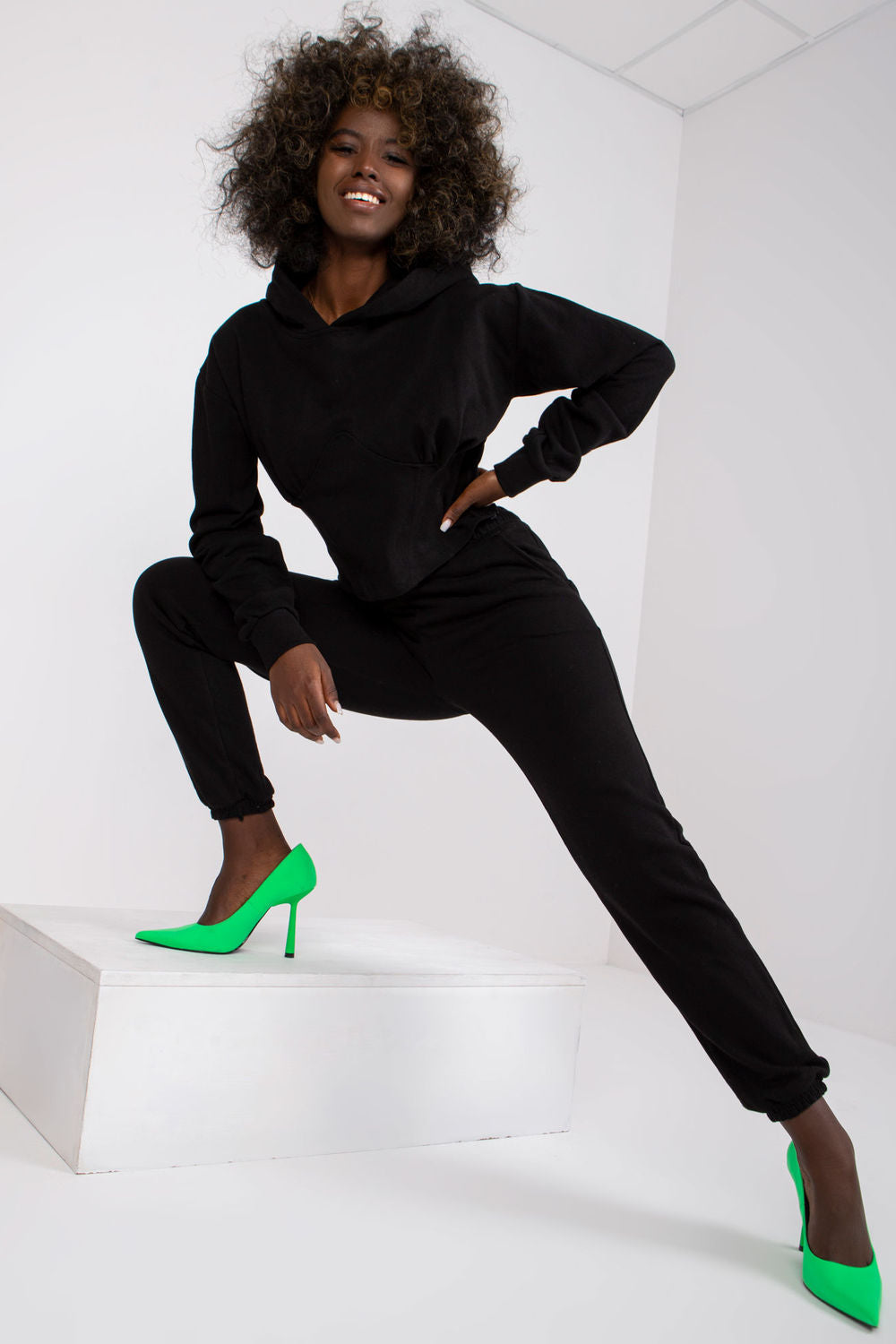Ex Moda Black Cotton Long Sleeve Co-Ord Set with Elasticated Waist - view 2