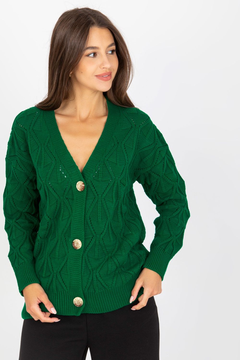 Rue Paris Dark Green Long Sleeve Cardigan