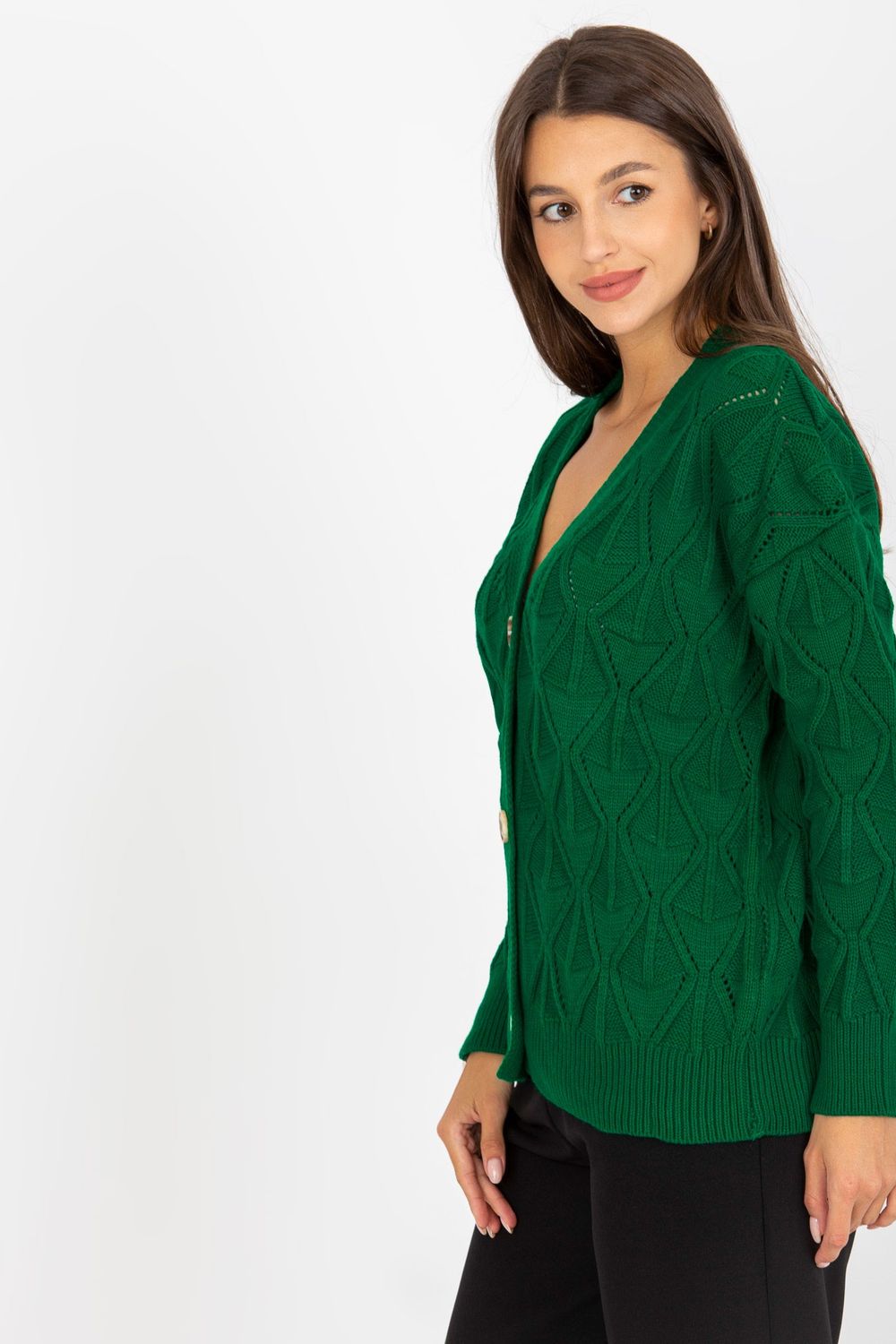 Rue Paris Dark Green Long Sleeve Cardigan - view 3