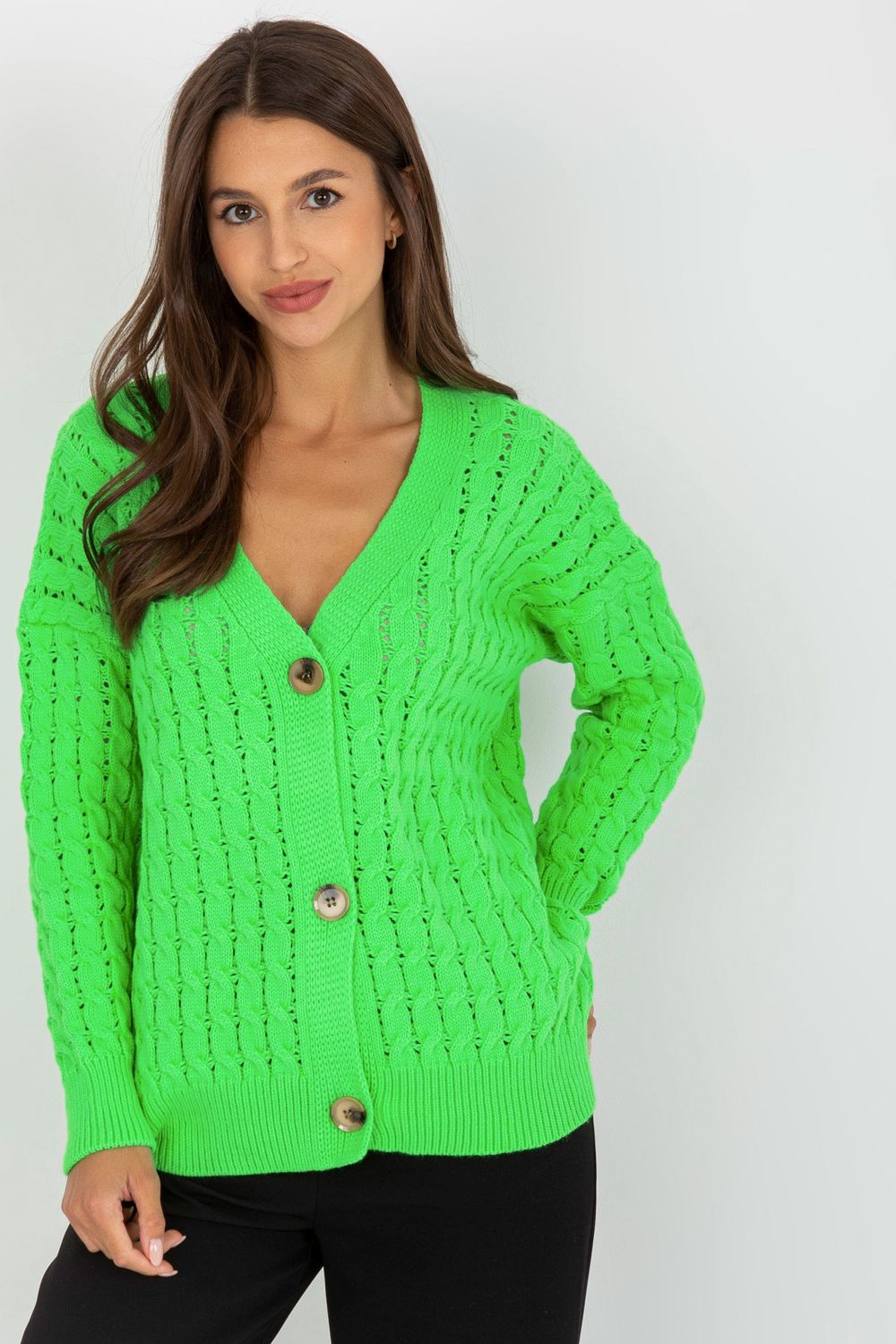 Rue Paris Neon Green Long Sleeve Cardigan