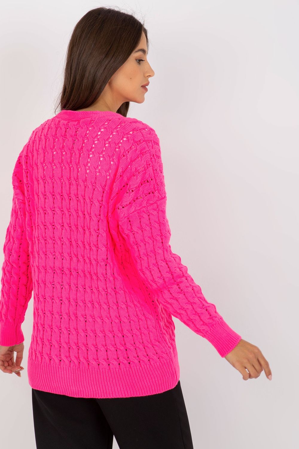 Rue Paris Neon Pink Button Front Long Sleeve Cardigan - view 2