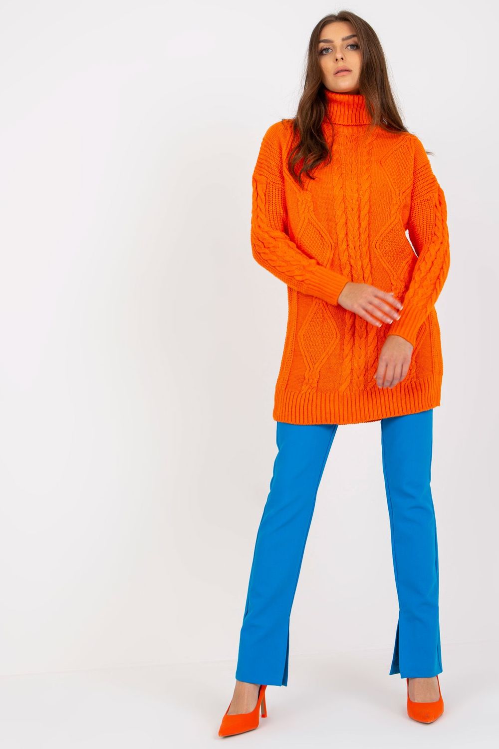 Rue Paris Orange Long Sleeve Roll Neck Jumper