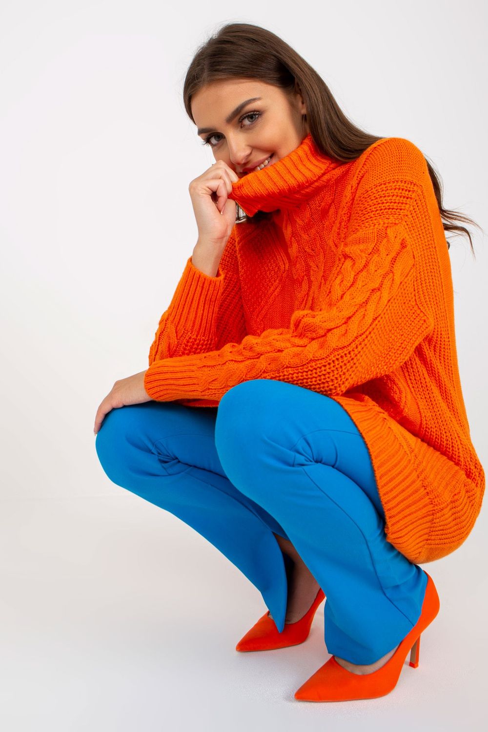 Rue Paris Orange Long Sleeve Roll Neck Jumper - view 2