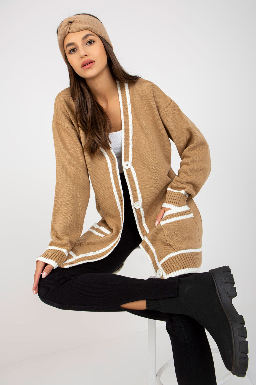 Rue Paris Dark Beige Cardigan