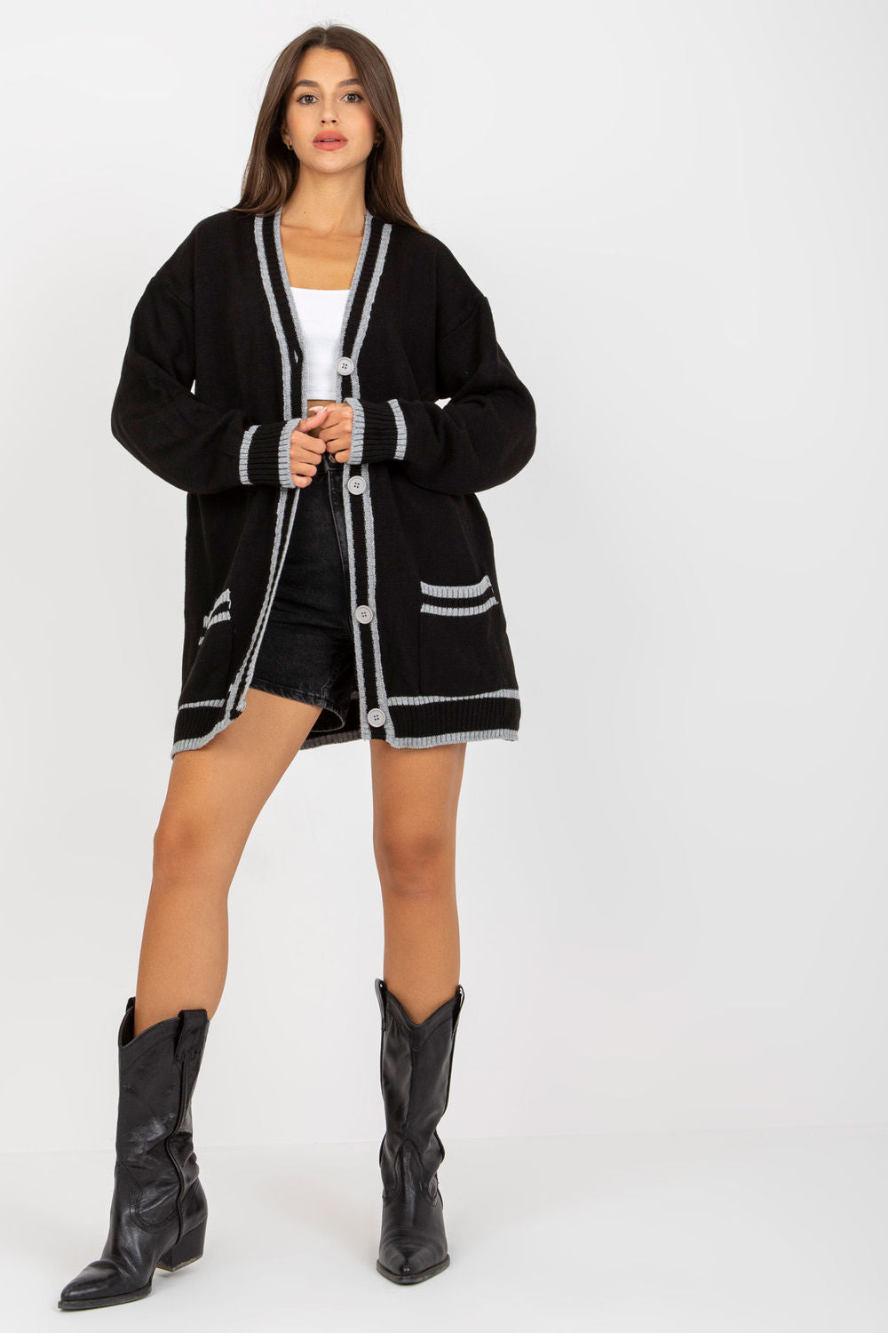 Rue Paris Black Acrylic Cardigan