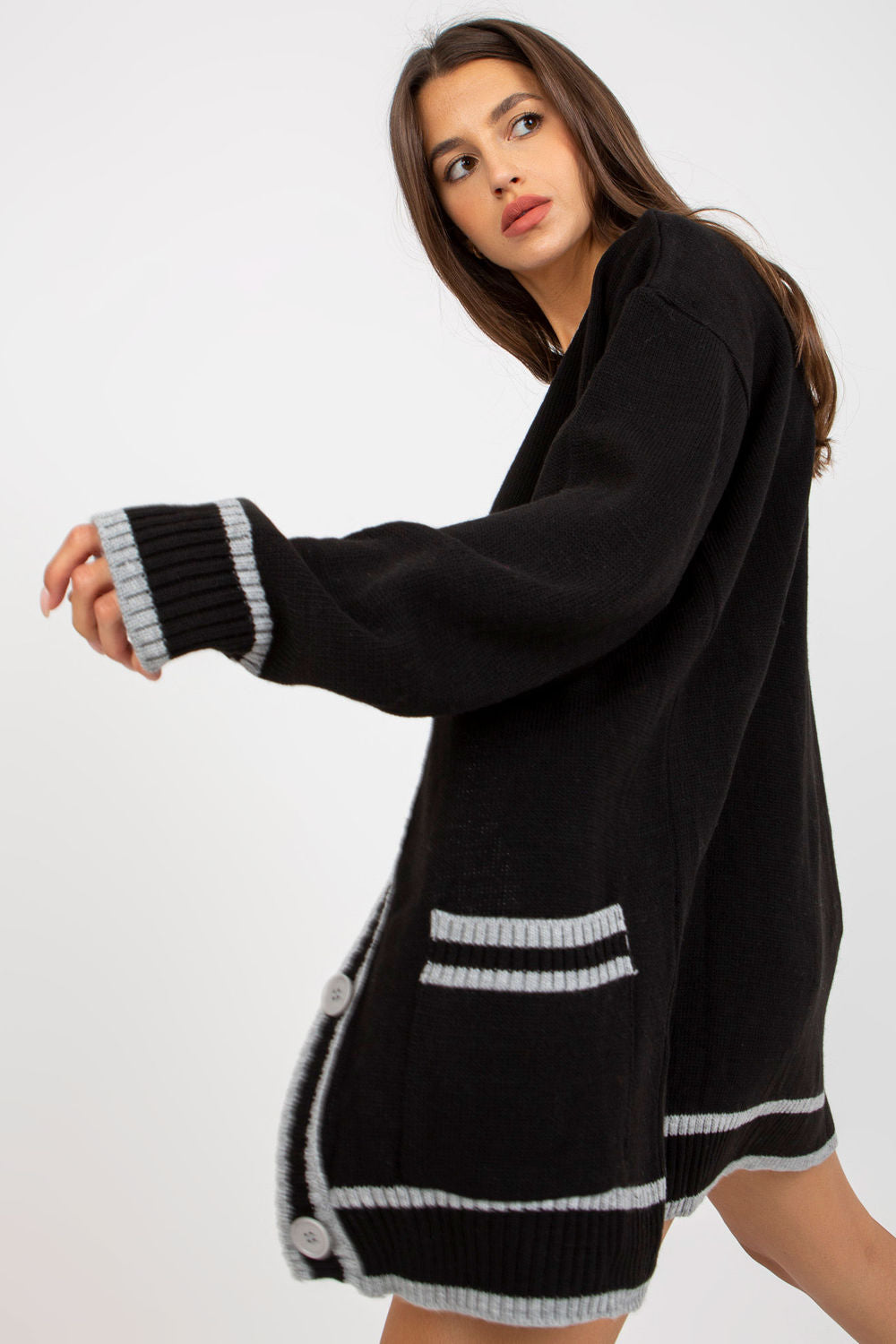 Rue Paris Black Acrylic Cardigan - view 2