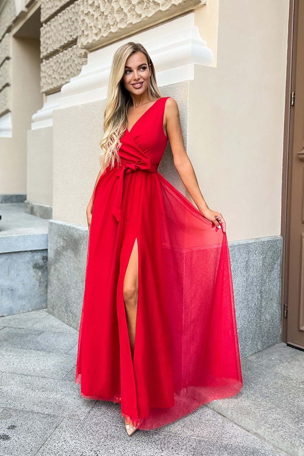 Bicotone Red Cut Out Evening Dress