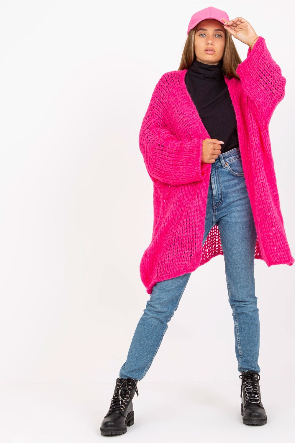 Och Bella Neon Pink Long Sleeve Cardigan