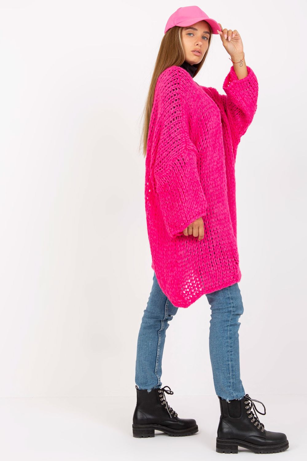 Och Bella Neon Pink Long Sleeve Cardigan - view 2
