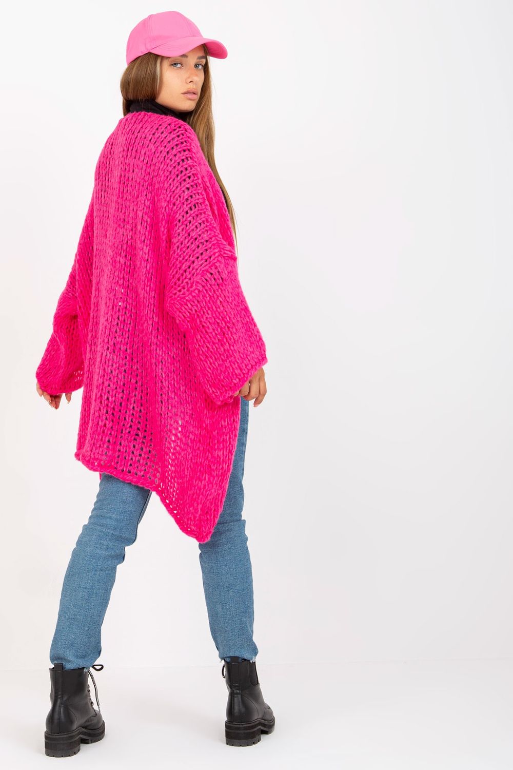 Och Bella Neon Pink Long Sleeve Cardigan - view 3