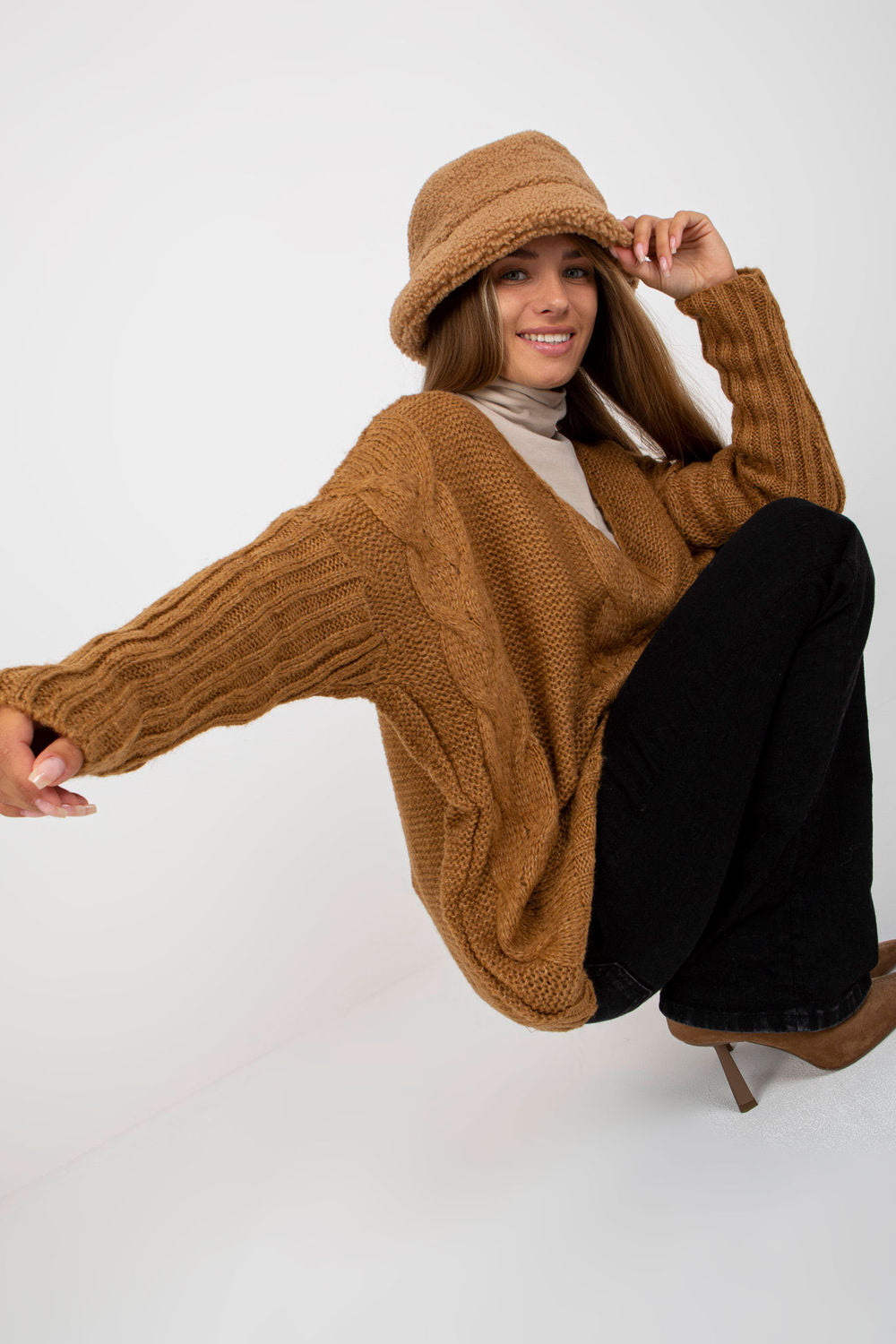 Och Bella Camel Acrylic Long Sleeve Jumper