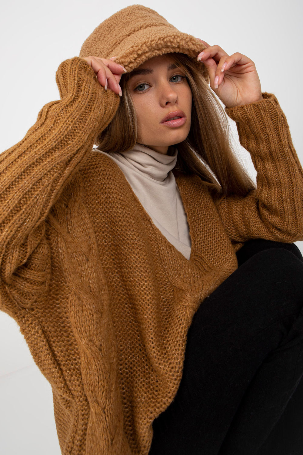 Och Bella Camel Acrylic Long Sleeve Jumper - view 2