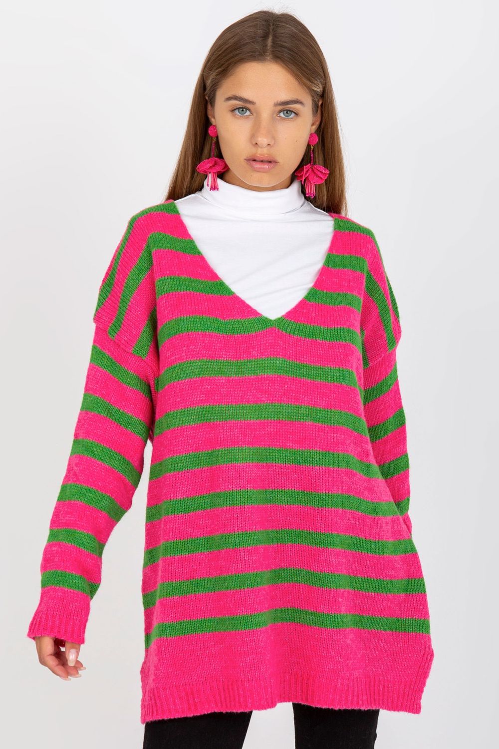 Och Bella Pink Striped V-Neck Jumper