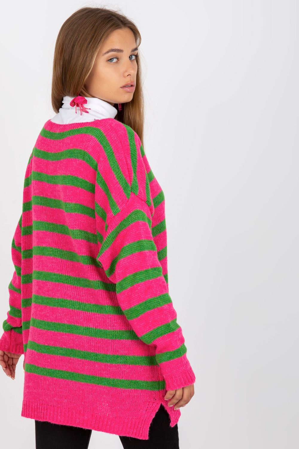 Och Bella Pink Striped V-Neck Jumper - view 3