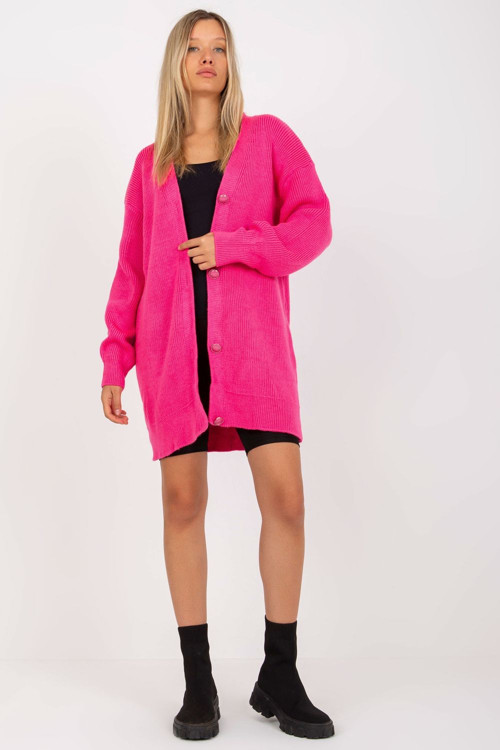 Rue Paris Neon Pink Long Sleeve Cardigan