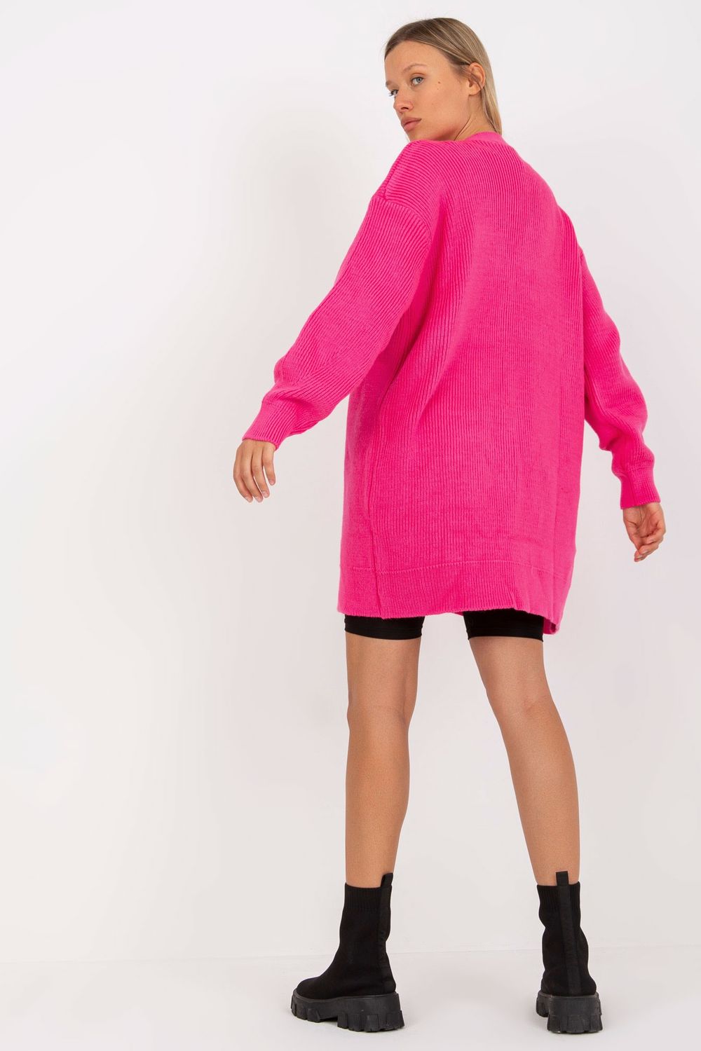 Rue Paris Neon Pink Long Sleeve Cardigan - view 3