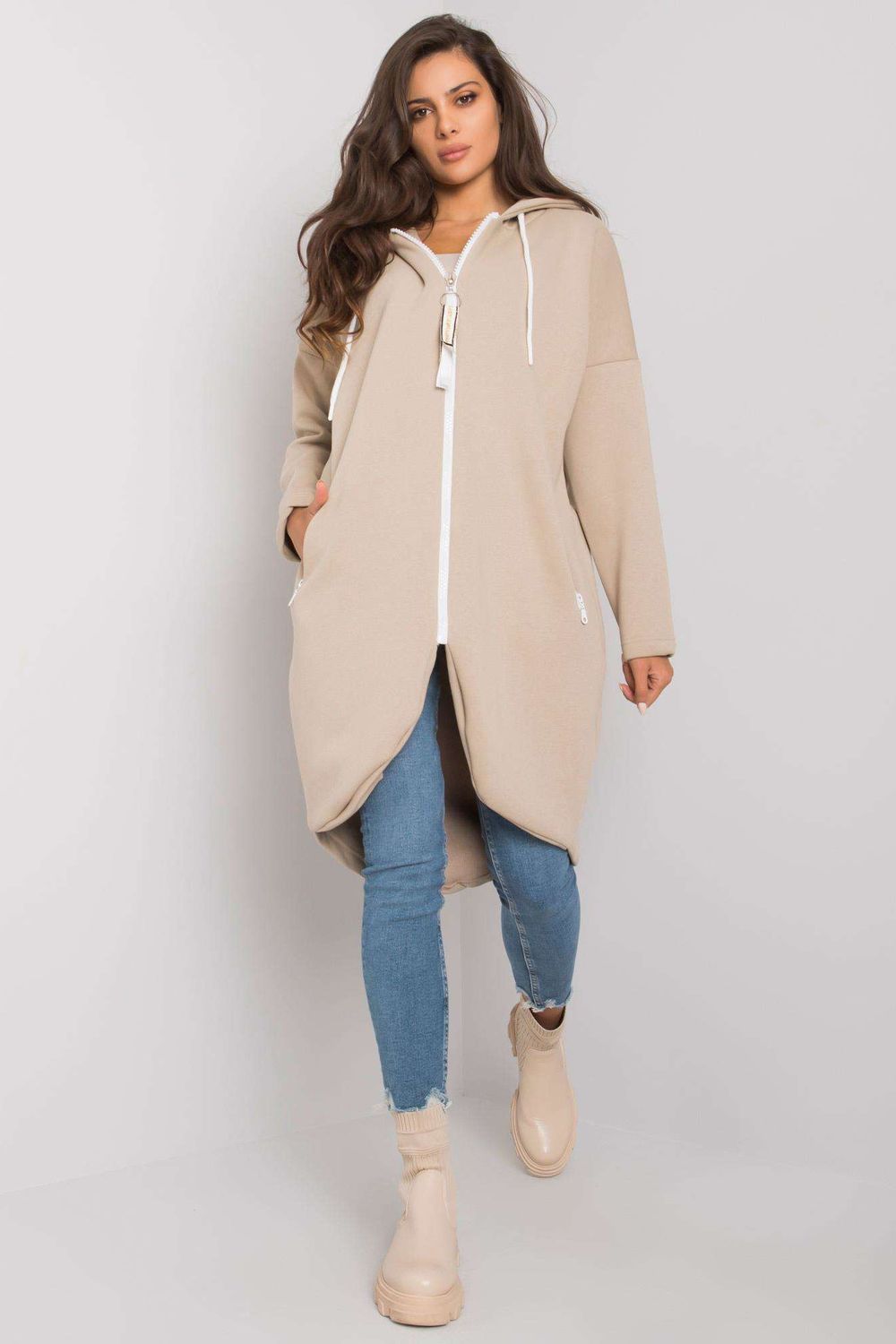 Relevance Beige Cotton Hooded Long Sleeve Sweatshirt - view 2