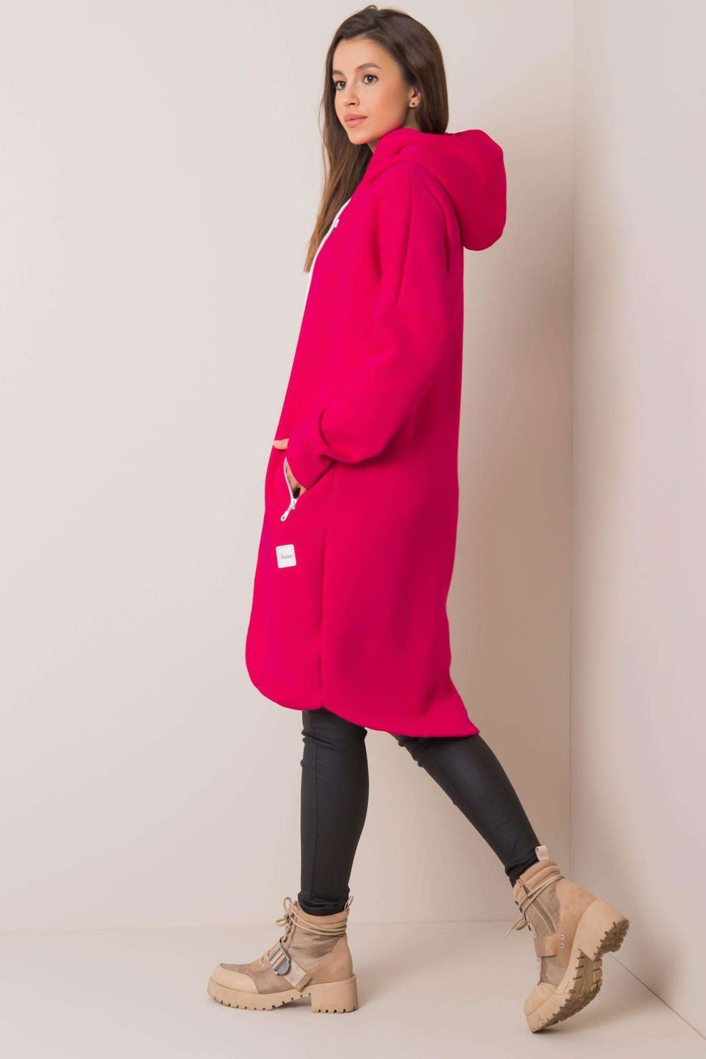 Relevance Fuchsia Cotton Hooded Long Sleeve Sweatshirt - view 3