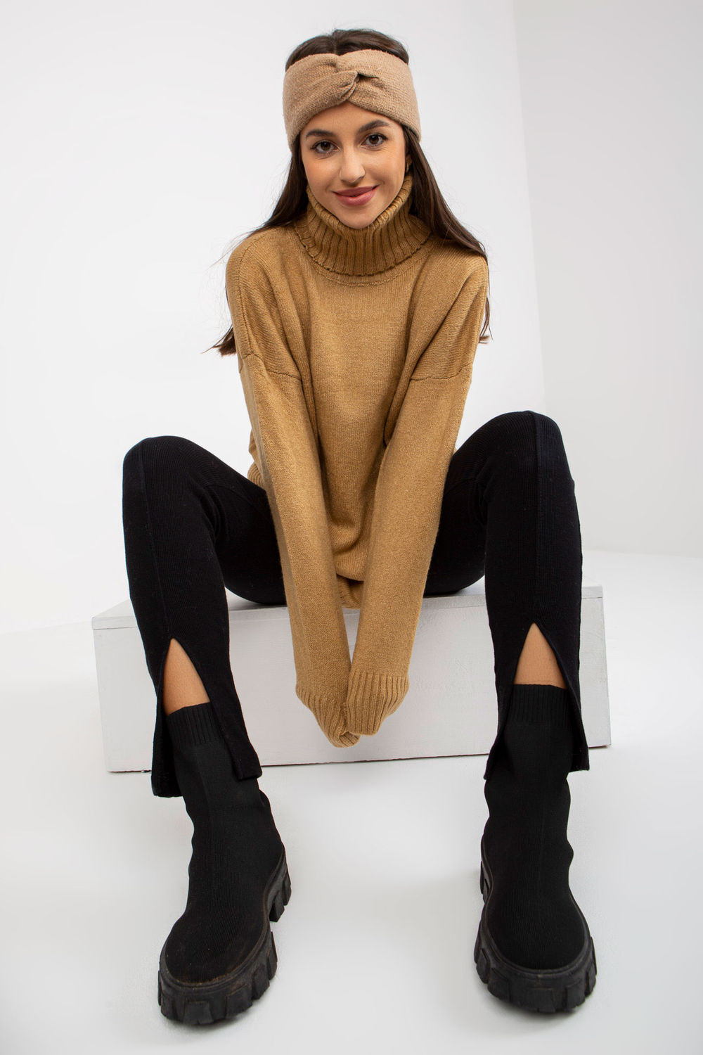 Rue Paris Camel Long Sleeve Roll Neck Jumper - view 2