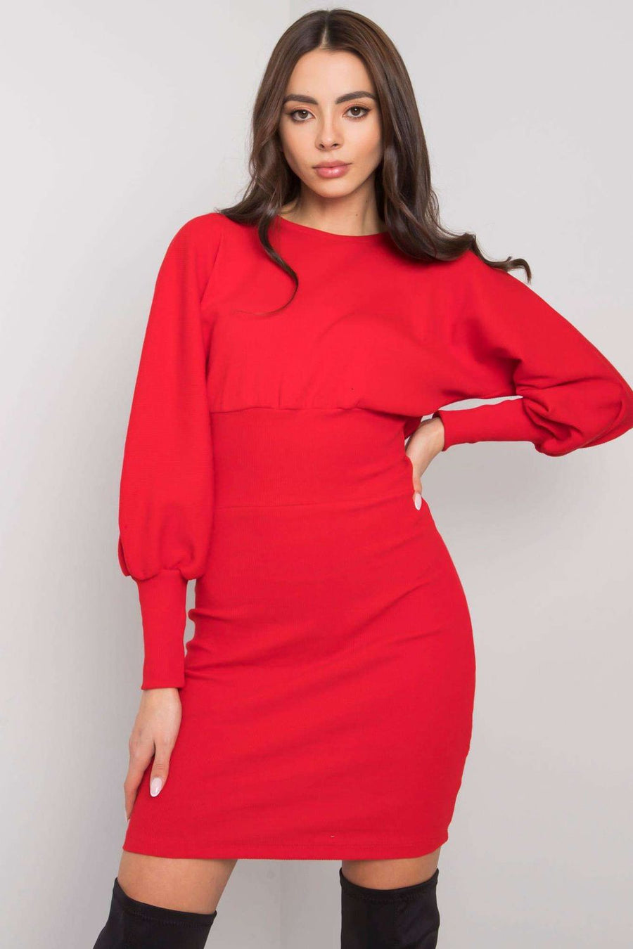 Rue Paris Red Bodycon Long Sleeve Dress