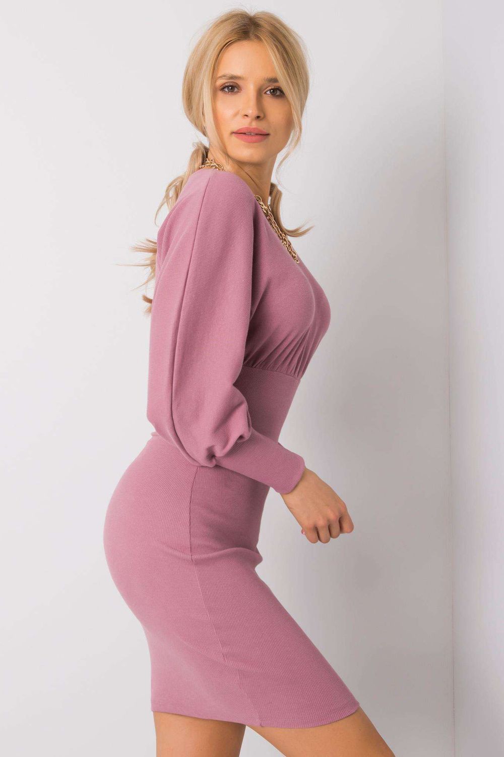 Rue Paris Dark Pink Bodycon Long Sleeve Dress - view 2