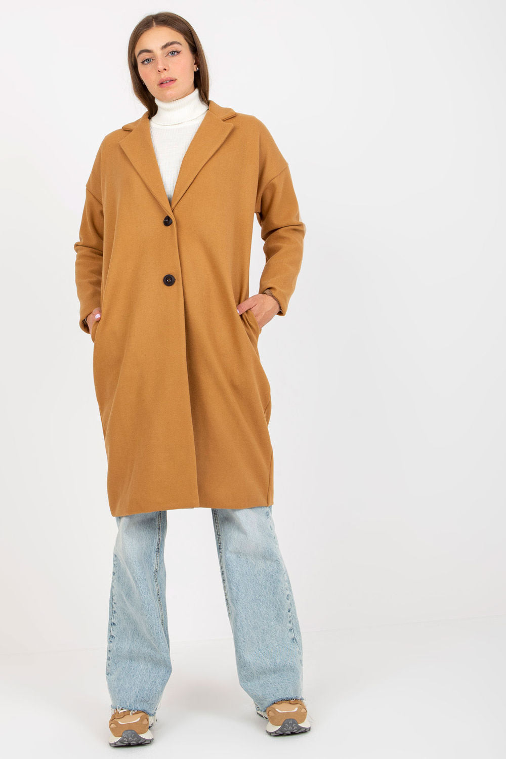 Och Bella Camel Long Sleeve Coat