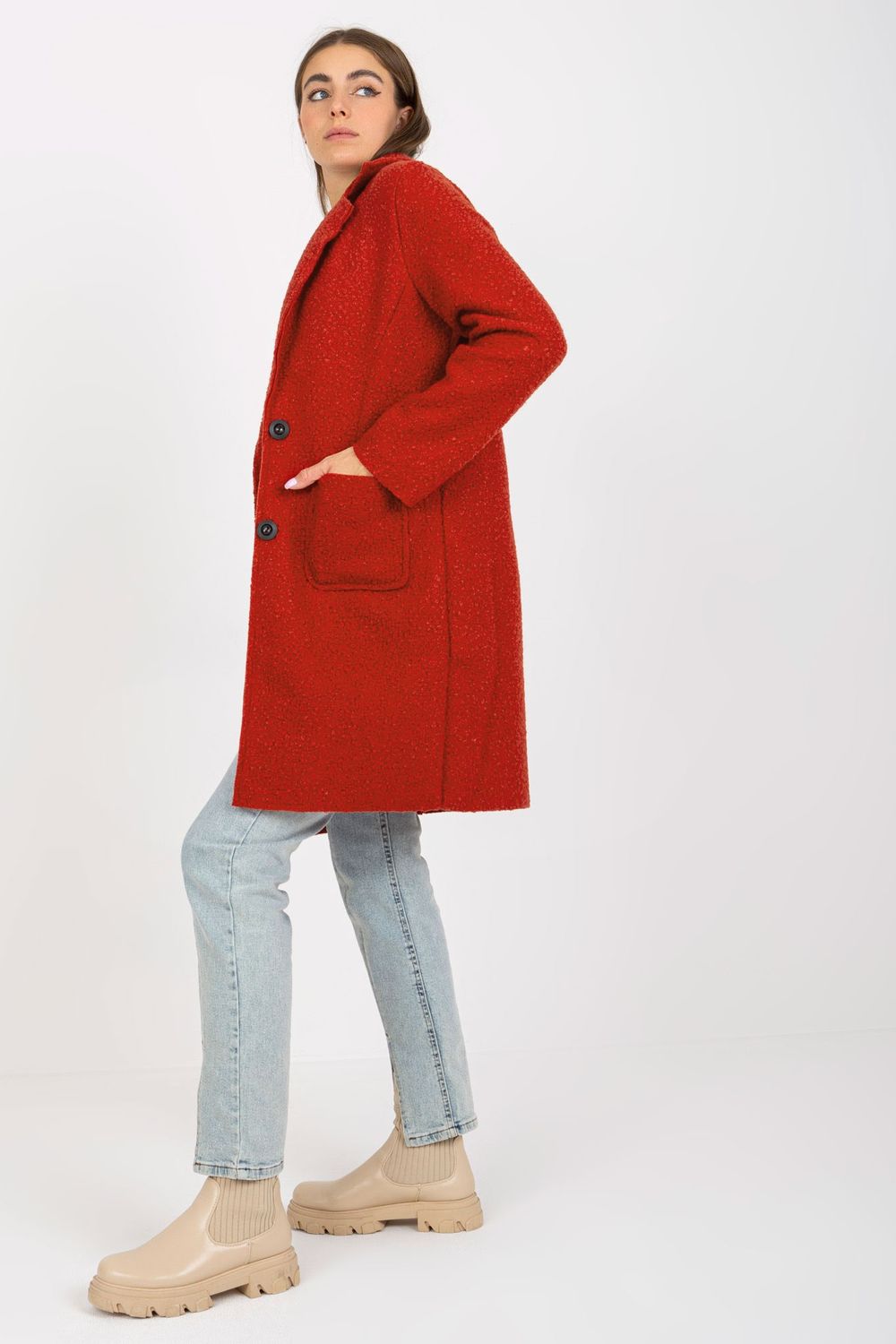 Och Bella Dark Orange Long Sleeve Coat