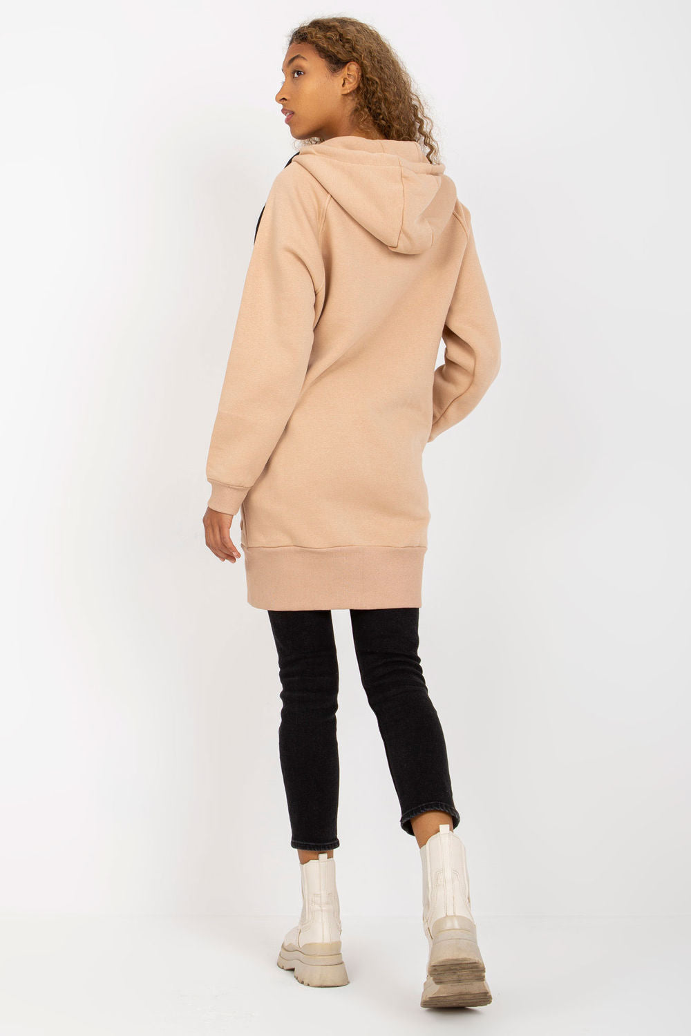 Rue Paris Beige Cotton Hooded Long Sleeve Sweatshirt - view 3