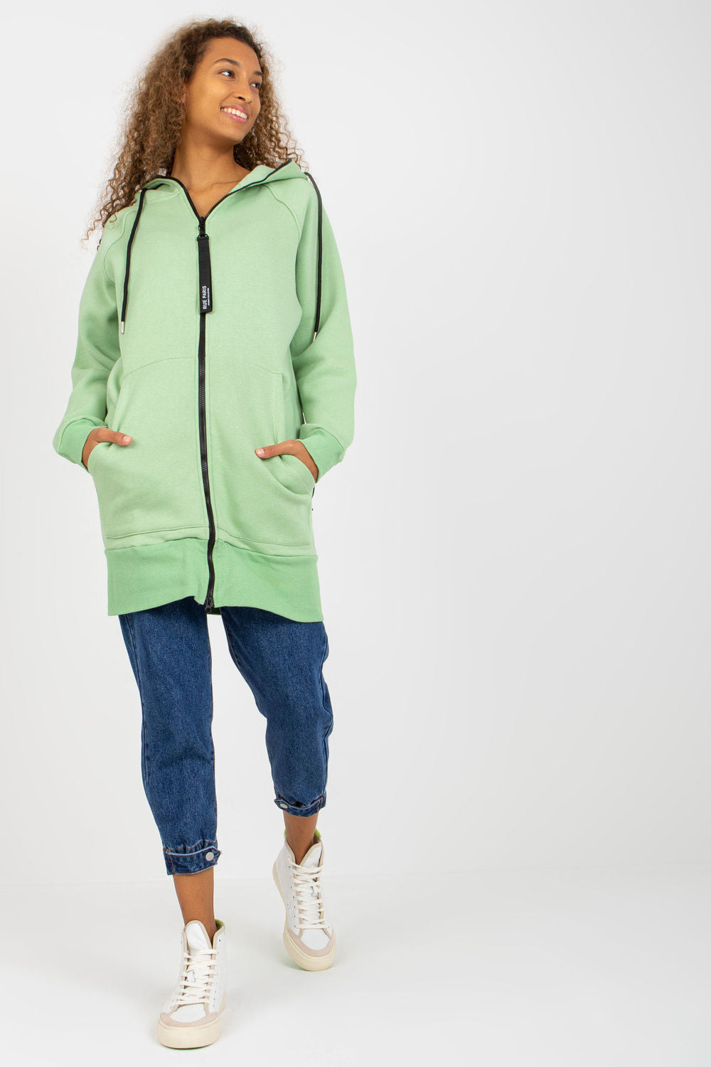 Rue Paris Light Green Hooded Long Sleeve Sweatshirt