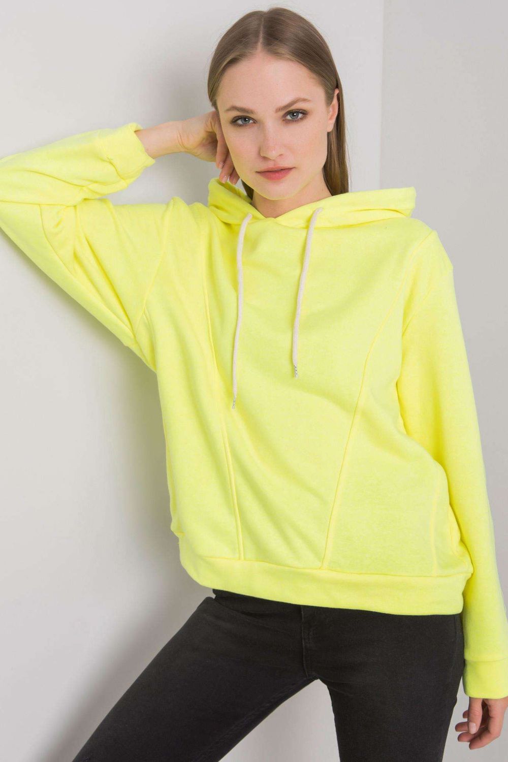 Ex Moda Neon Yellow Hooded Long Sleeve Sweatshirt