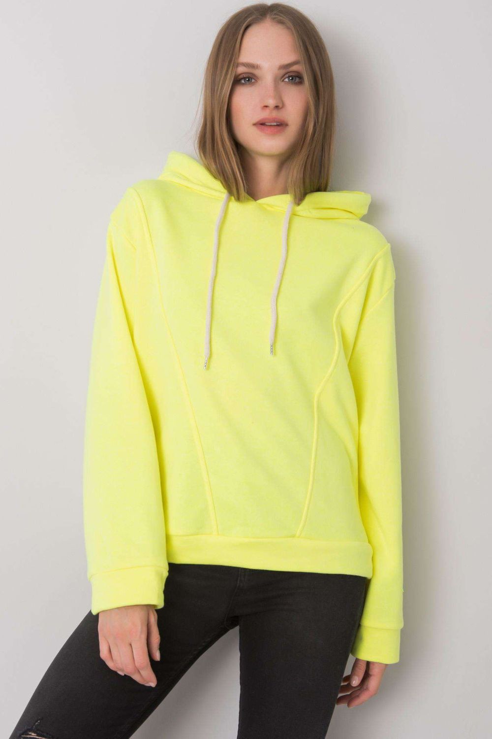 Ex Moda Neon Yellow Hooded Long Sleeve Sweatshirt - view 2