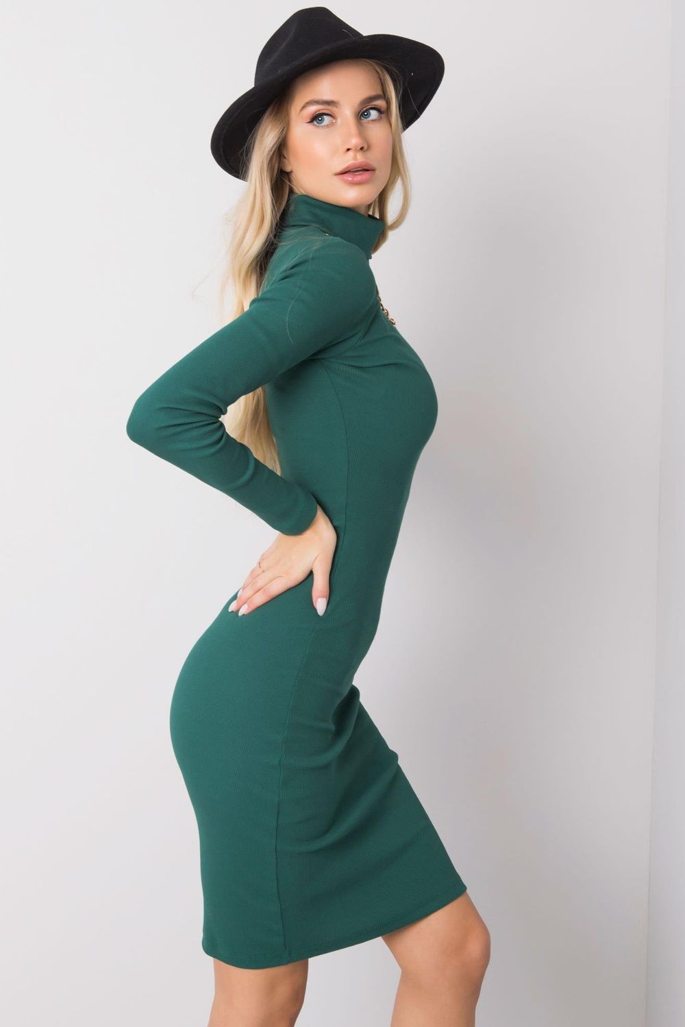Rue Paris Dark Green Bodycon Long Sleeve Dress - view 2