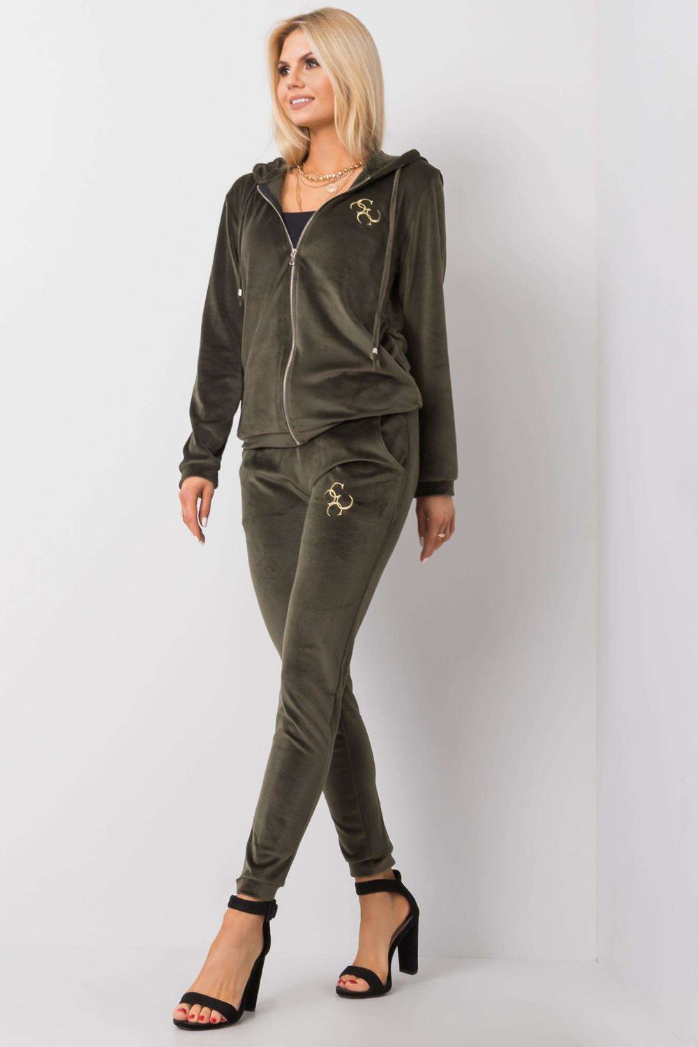 Relevance Khaki Velvet Long Sleeve Co-Ord Set - view 2